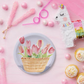Korb mit Tulpen | Florale Aquarellmalerei Pappteller (Party)