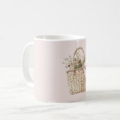 Korb rote Rosen mit rosa Schleife Kaffeetasse (Vorderseite Links)