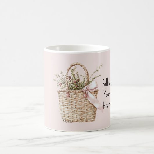 Korb rote Rosen mit rosa Schleife Kaffeetasse (Mittel)