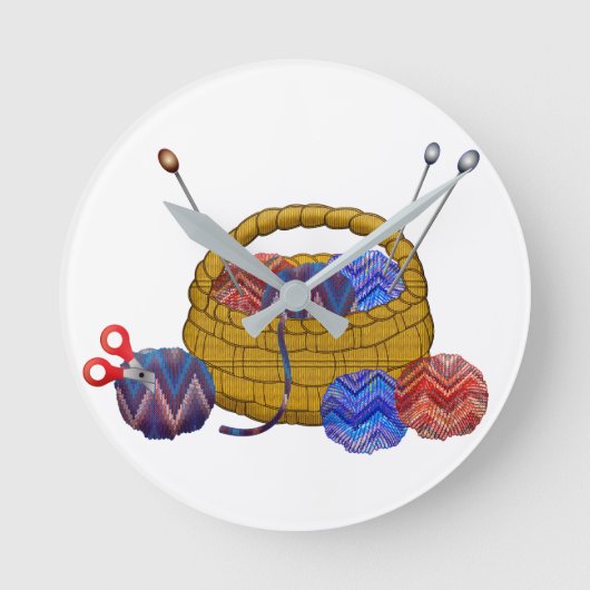 Körbchen aus Garnknitternadeln Crochet Craft Runde Wanduhr (Vorderseite)
