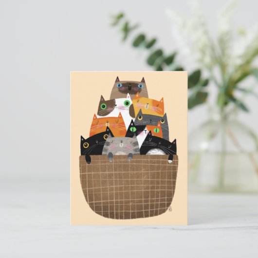 Körbchen von Kätzchen Postkarte (Stehend Vorderseite)