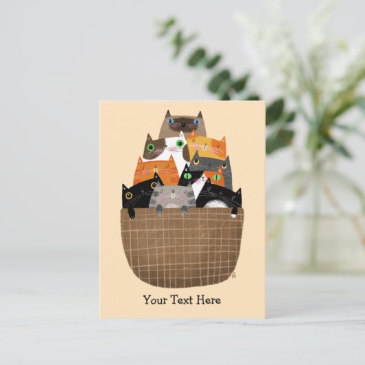 Körbchen von Kätzchen Postkarte (Stehend Vorderseite)