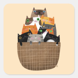 Körbchen von Kätzchen Quadratischer Aufkleber