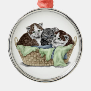 Körbchen von Kätzchen Silbernes Ornament