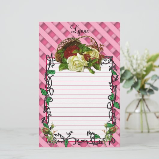 Körbe aus rot-weißer Rose Briefpapier (Stehend Vorderseite)