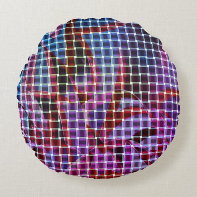 Körbe in dunkelrosa, blauen, lila Tönen Rundes Kissen (Vorderseite)