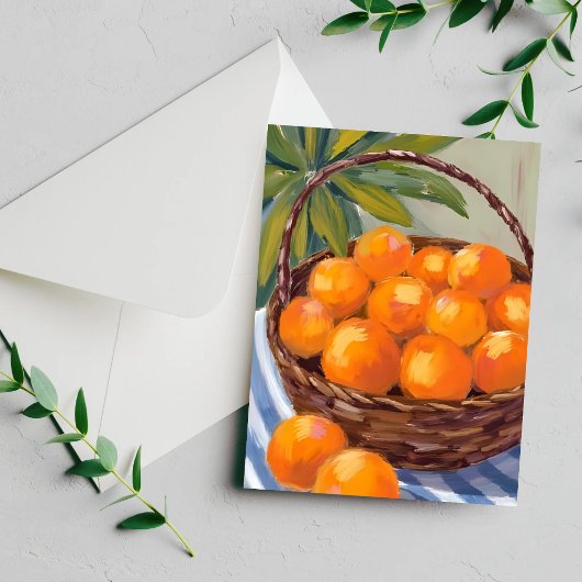 Körbe mit Orangen Fruchtzitrus-Malerkarte