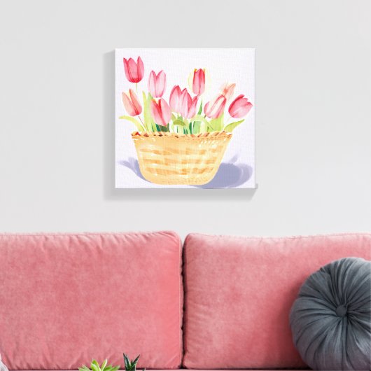 Körbe von Tulips | Aquarellmalerei Leinwanddruck (Insitu (Wohnzimmer))