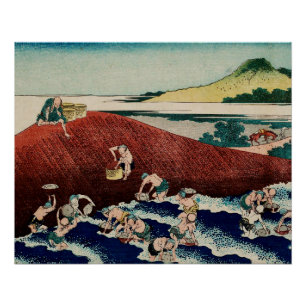 Korbfischerei im Kinu-Fluss durch Hokusai Poster