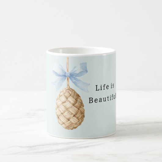 Korbgeflecht-Ei Blaue Schleife Kaffeetasse (Mittel)