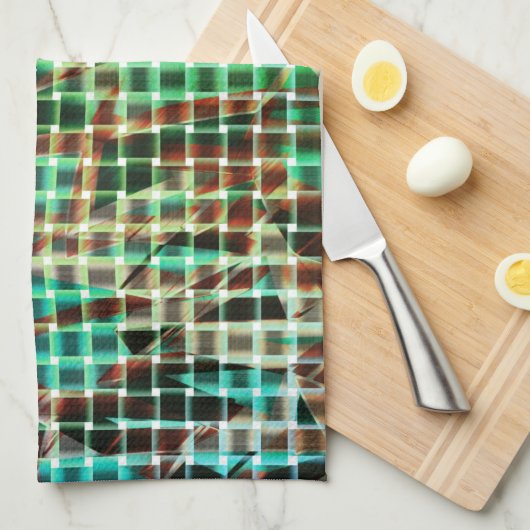 Korbgeflecht mit braunem und grünem ähnlichem troc geschirrtuch (Viertel Falte)