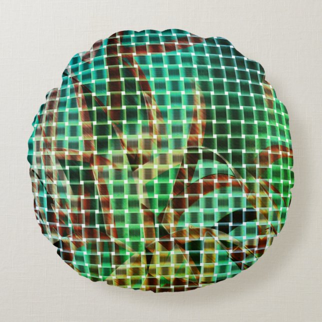 Korbgeflecht mit braunem und grünem ähnlichem troc rundes kissen (Vorderseite)