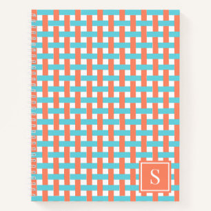 Korbgeflecht Preppy – Korallen & Türkis Monogramm Notizblock