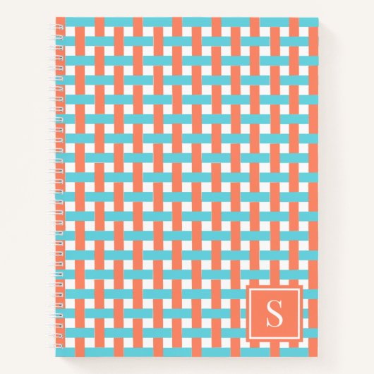 Korbgeflecht Preppy – Korallen & Türkis Monogramm Notizblock (Vorderseite)