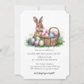 Korbhase mit dekorativen Eiern und Eierjagd Einladung (Vorderseite)