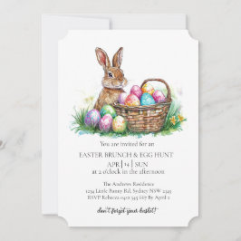 Korbhase mit dekorativen Eiern und Eierjagd Einladung