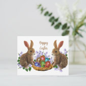 Korbkaninchen und Eier aus Ostern Postkarte (Stehend Vorderseite)
