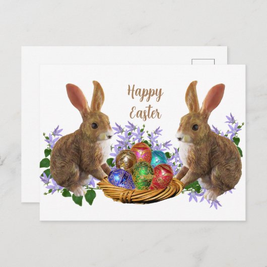 Korbkaninchen und Eier aus Ostern Postkarte (Vorne/Hinten)