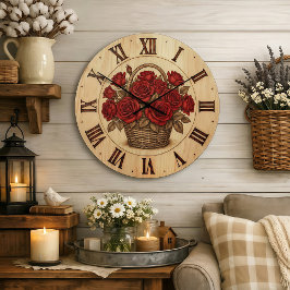 Korbwanduhr mit roten Rosen Große Wanduhr