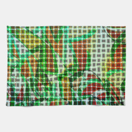 Korbweidekunst, grüne Bänder, Korallendetails Geschirrtuch