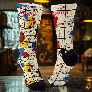 Kordiniertes Farbspritzer-Set: Einzigartige Abstra Socken