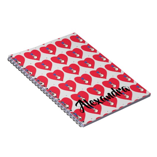  Korea Kpop Pattern Red Blue Hand Heart School Notizblock (Rechte Seite)