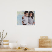 Korean children reading book near map poster (Küche)