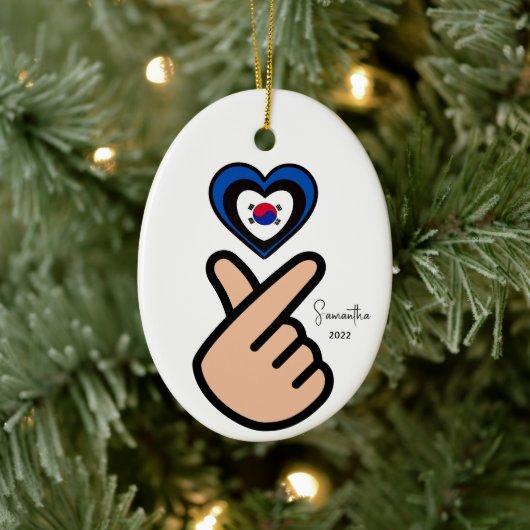 Korean Finger Heart 사 랑 요 Keramik Ornament (Baum)