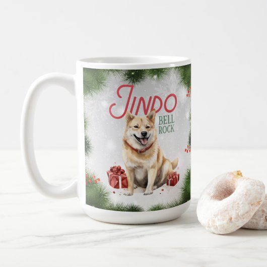 Korean Jindo Dog Pun Weihnachtskaffee Tasse (Mit Donut)