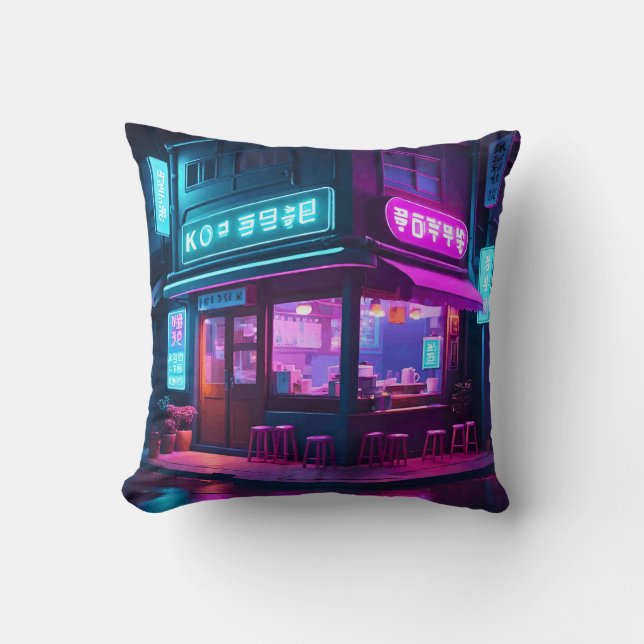 Korean Neon Coffee House LoFi Art Kissen (Vorderseite)