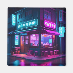 Korean Neon Coffee House LoFi Art Magnet