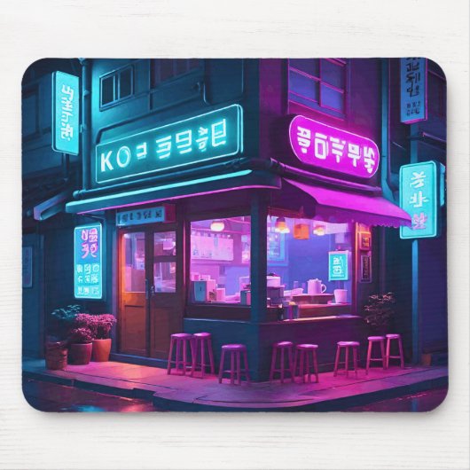 Korean Neon Coffee House LoFi Art Mousepad (Vorne)
