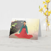 Koreanerin mit Hanbok Karte (Gelbe Blume)