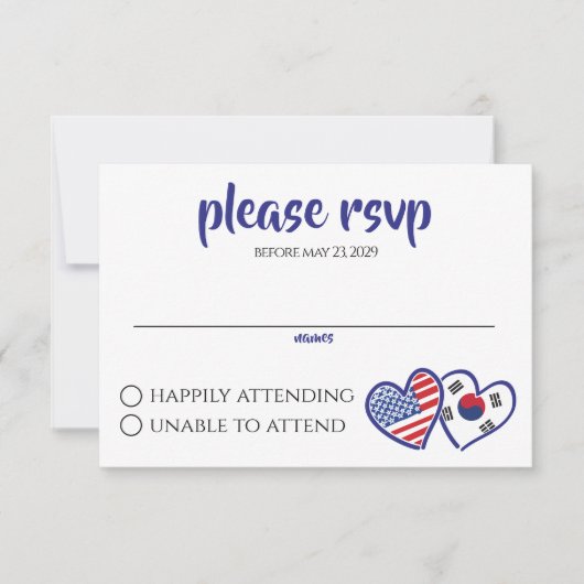Koreanische amerikanische Herzflags RSVP Karte (Vorderseite)