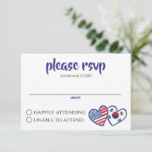 Koreanische amerikanische Herzflags RSVP Karte (Stehend Vorderseite)