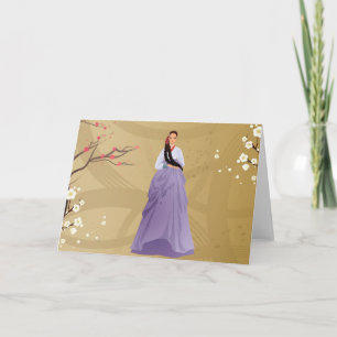 koreanische Frau, die ein hanbok trägt Karte