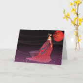 Koreanische Frau, die ein hanbok trägt Karte (Gelbe Blume)