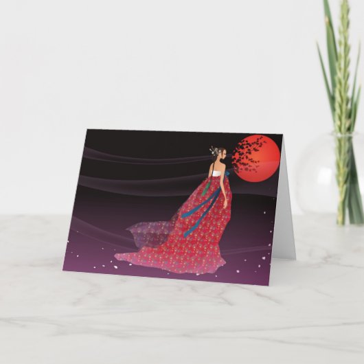 Koreanische Frau, die ein hanbok trägt Karte (Vorderseite)