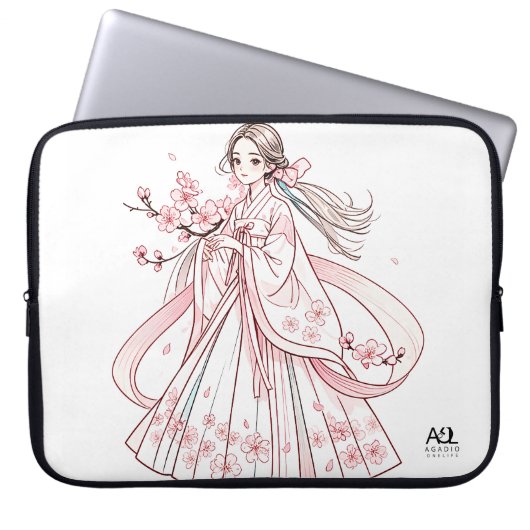 Koreanische Frau in Hanbok mit Cherry Electronics Laptopschutzhülle (Vorderseite)