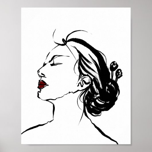 Koreanische Frauenprofilkunst mit Red Lips Poster (Vorne)