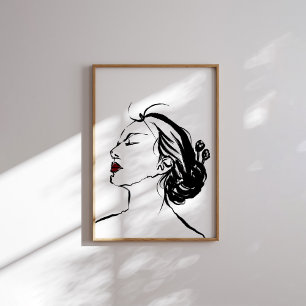 Koreanische Frauenprofilkunst mit Red Lips Poster