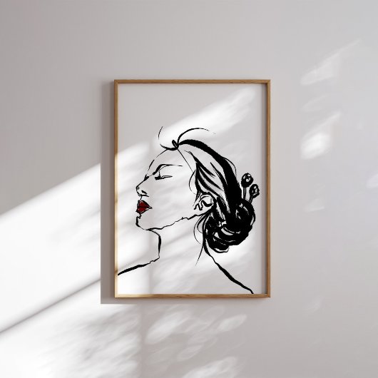 Koreanische Frauenprofilkunst mit Red Lips Poster