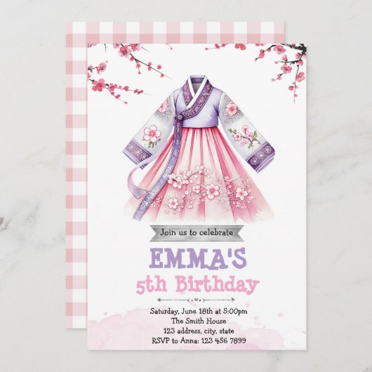 Koreanische Geburtstagsveranstaltung Einladung (Vorne/Hinten)