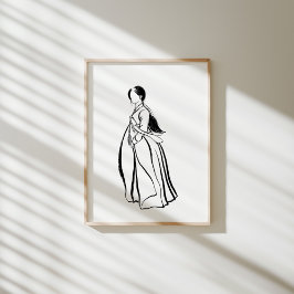 Koreanische Hanbok-Frau mit Norigae Ink Poster