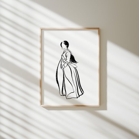 Koreanische Hanbok-Frau mit Norigae Ink Poster
