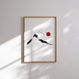 Koreanische Tintenlandschaft mit Red Sun Poster