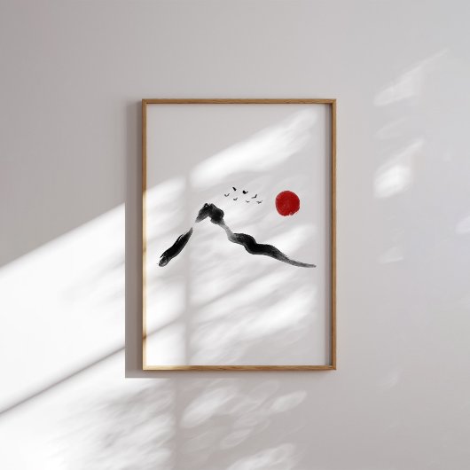 Koreanische Tintenlandschaft mit Red Sun Poster