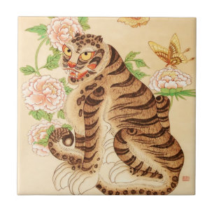 Koreanischer gestreifter Tiger Vintage Minhwa Fliese