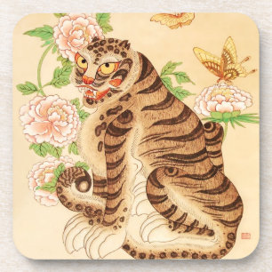 Koreanischer gestreifter Tiger Vintage Minhwa Getränkeuntersetzer