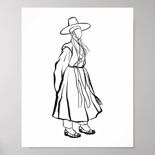Koreanischer Hanbok-Mann mit Gat-Ink-Line-Poster Poster (Vorne)